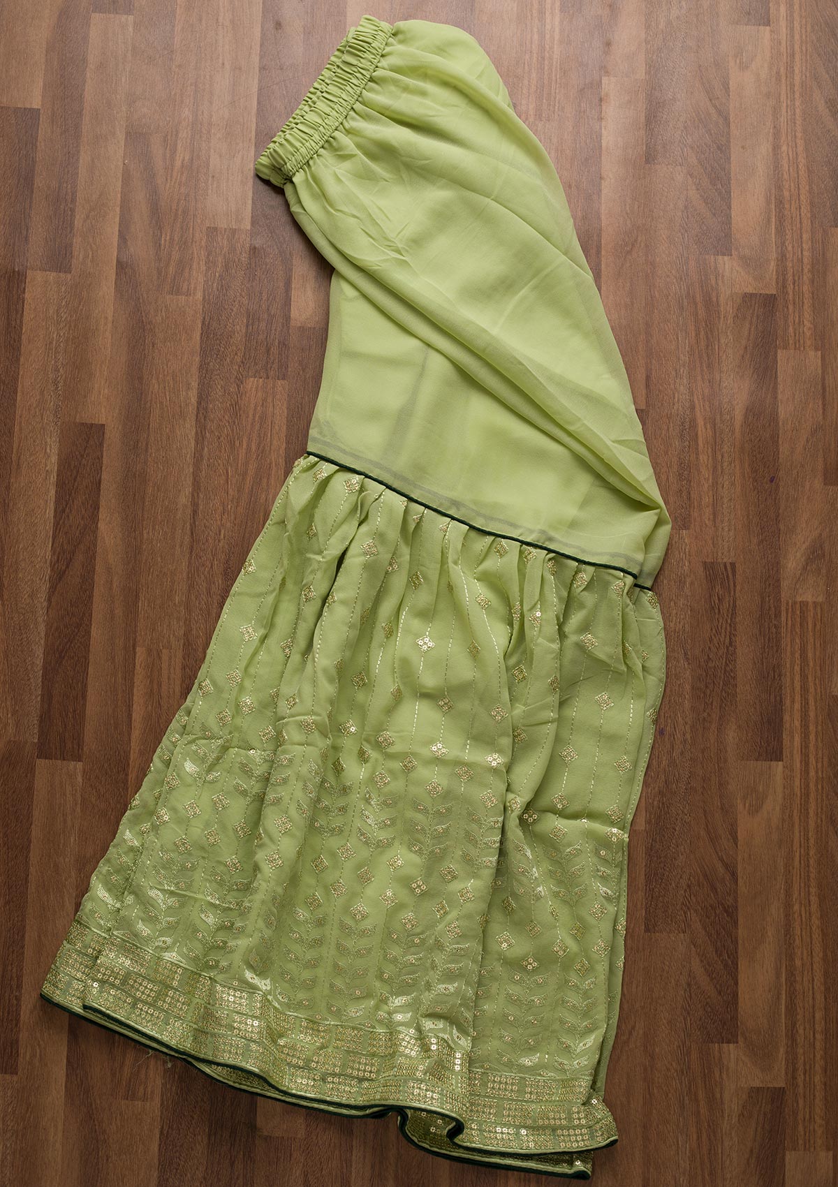 Pista Green Zariwork Georgette Unstitched Salwar Suit-Koskii