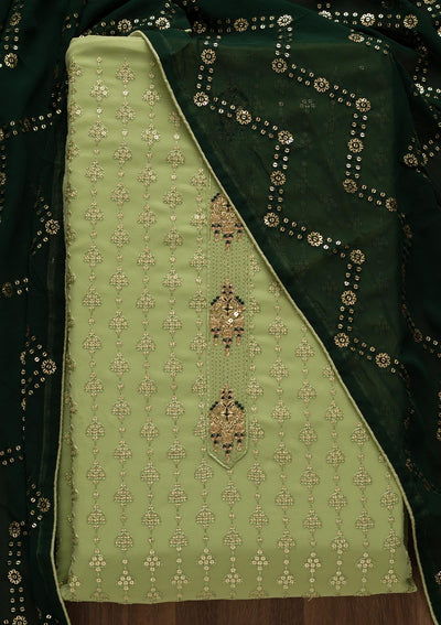 Pista Green Zariwork Georgette Unstitched Salwar Suit-Koskii