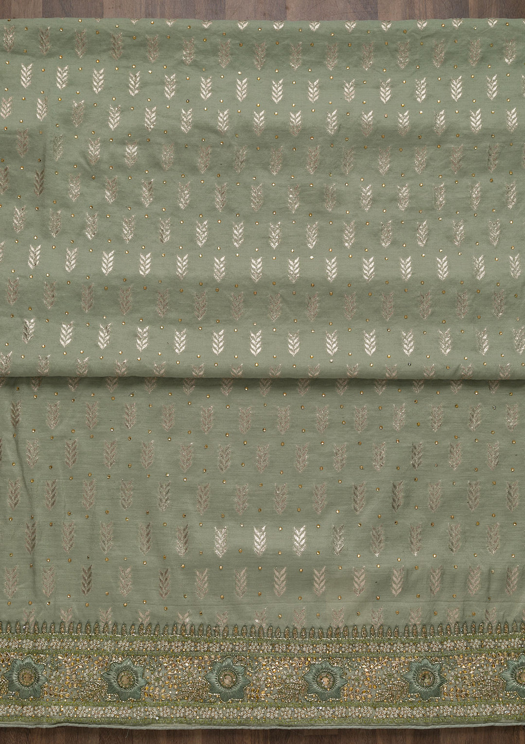 Pista Green Zariwork Georgette Unstitched Salwar Suit-Koskii