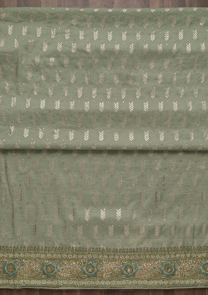 Pista Green Zariwork Georgette Unstitched Salwar Suit-Koskii