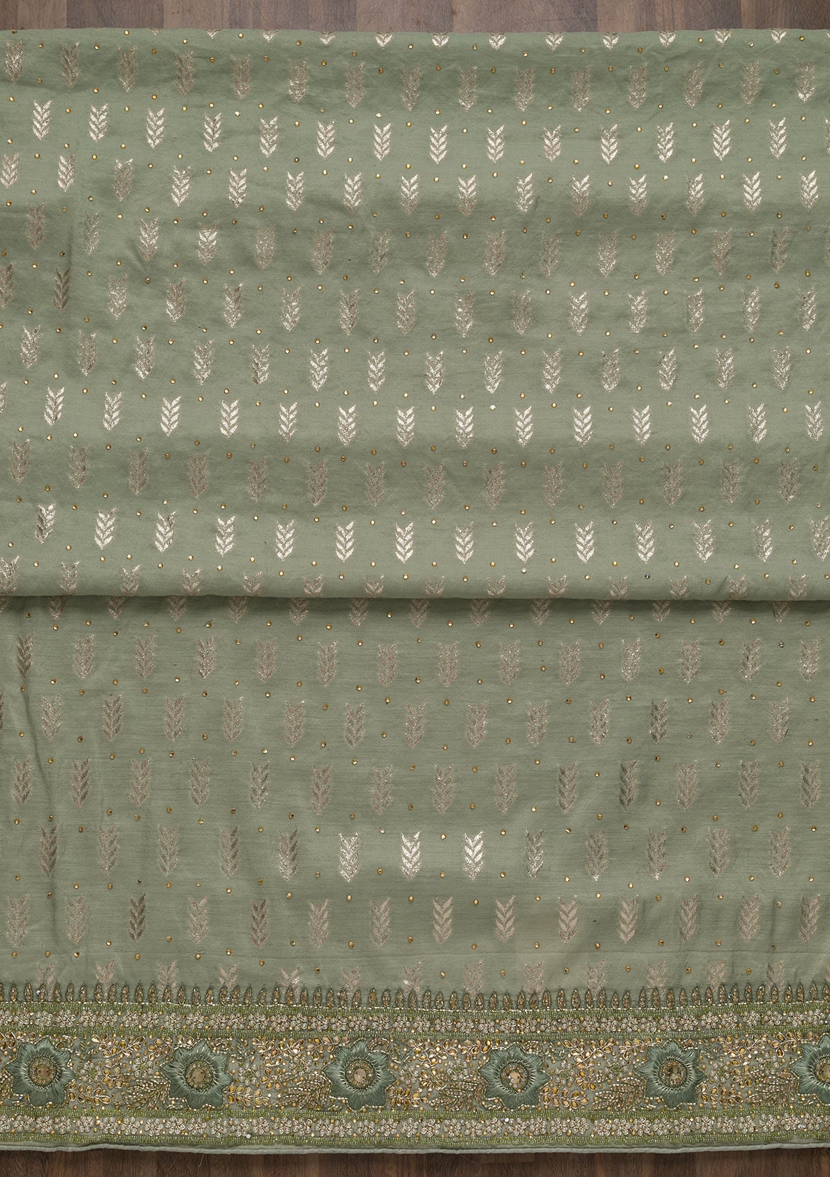 Pista Green Zariwork Georgette Unstitched Salwar Suit-Koskii