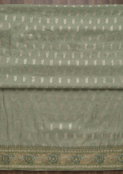 Pista Green Zariwork Georgette Unstitched Salwar Suit-Koskii