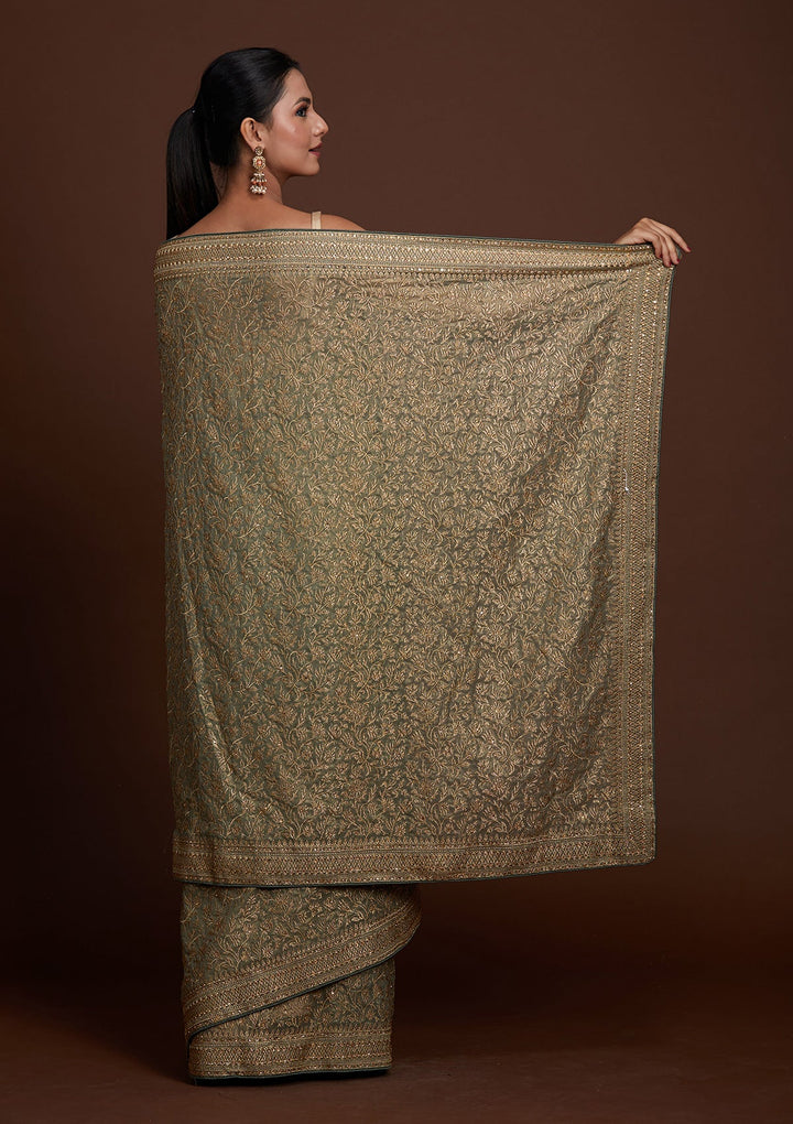 Pista Green Zariwork Georgette Saree-Koskii