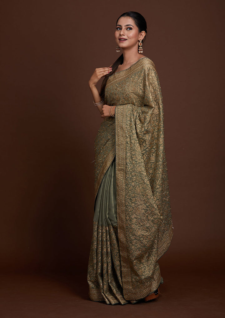 Pista Green Zariwork Georgette Saree-Koskii