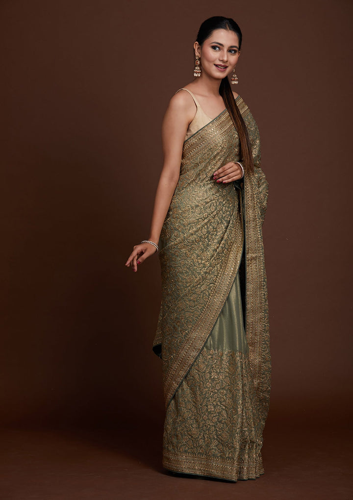 Pista Green Zariwork Georgette Saree-Koskii