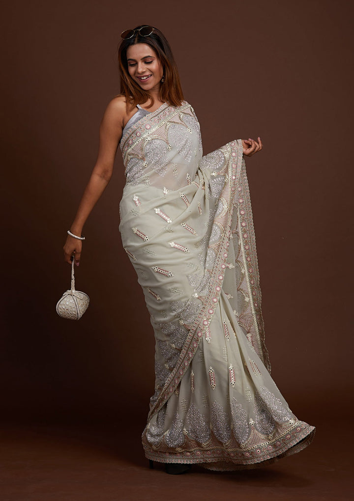 Pista Green Zariwork Georgette Saree-Koskii