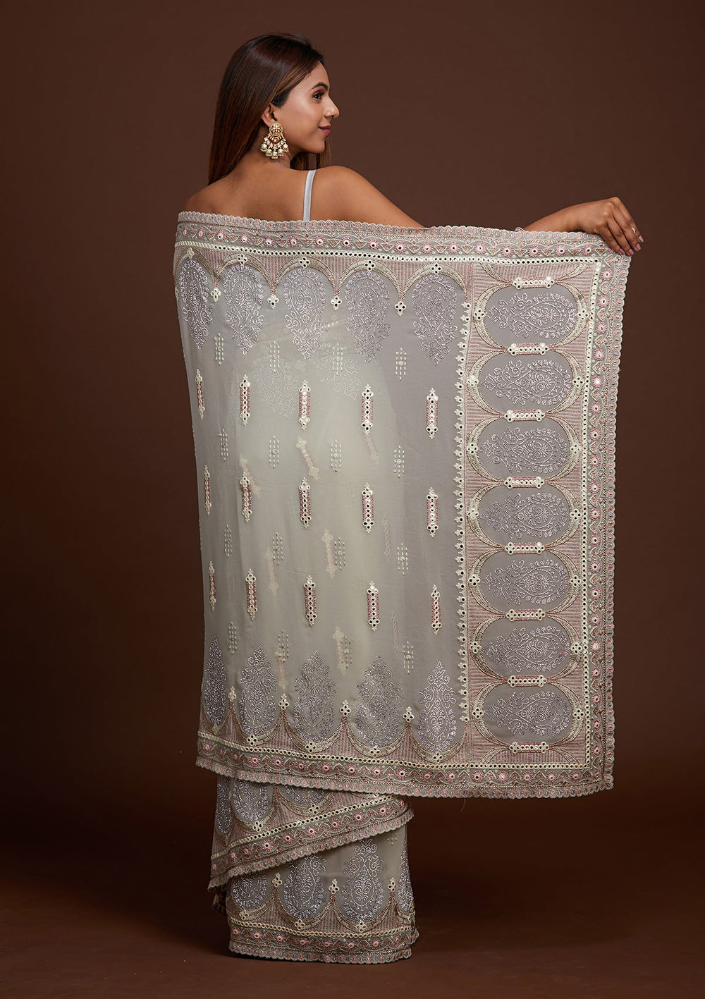Pista Green Zariwork Georgette Saree-Koskii