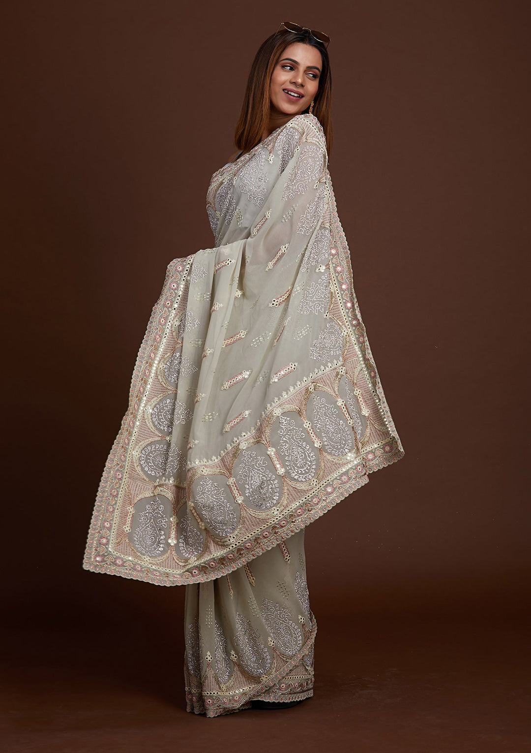 Pista Green Zariwork Georgette Saree-Koskii