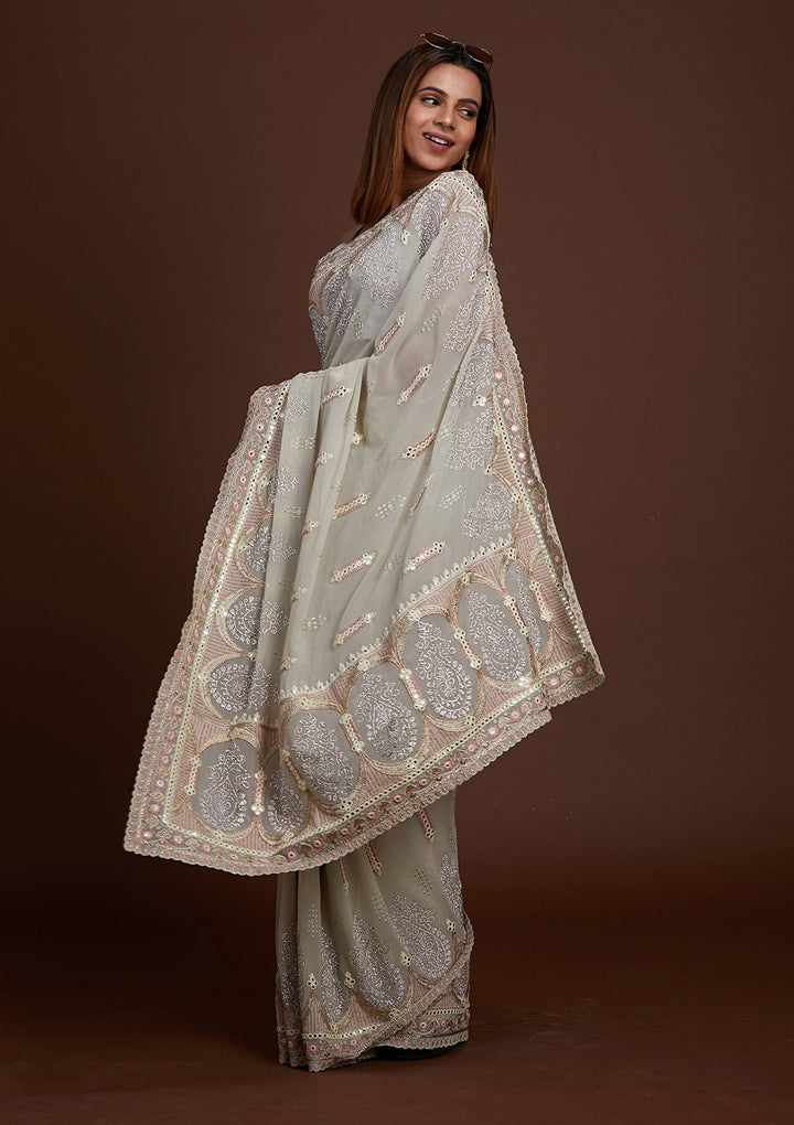 Pista Green Zariwork Georgette Saree-Koskii