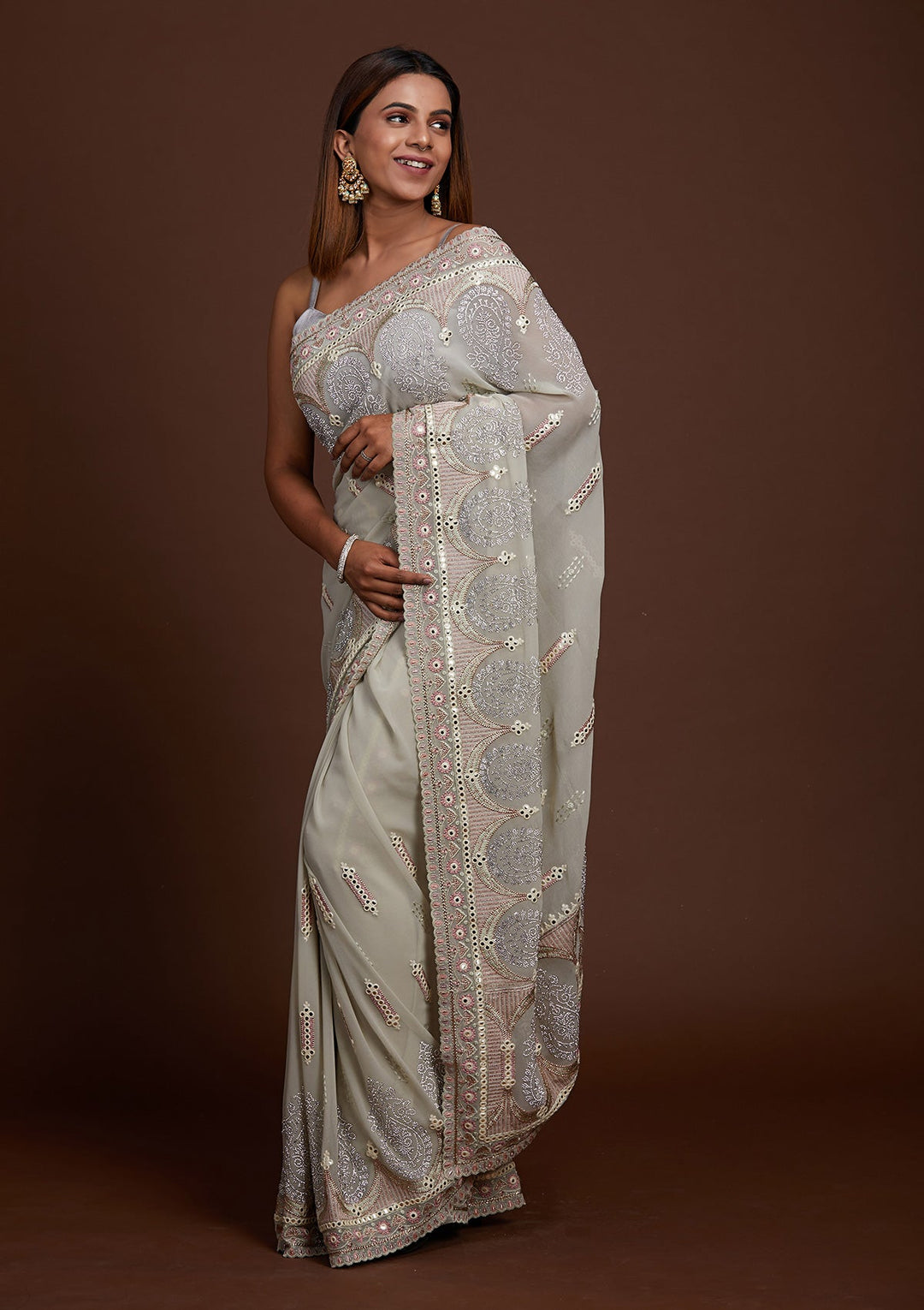 Pista Green Zariwork Georgette Saree-Koskii