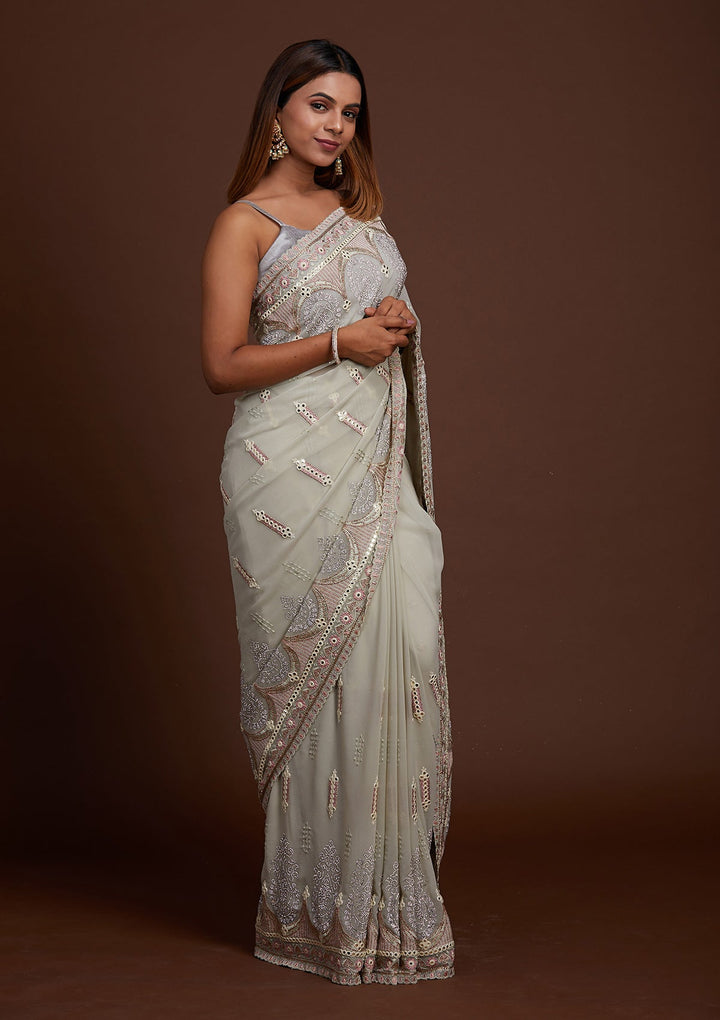 Pista Green Zariwork Georgette Saree-Koskii