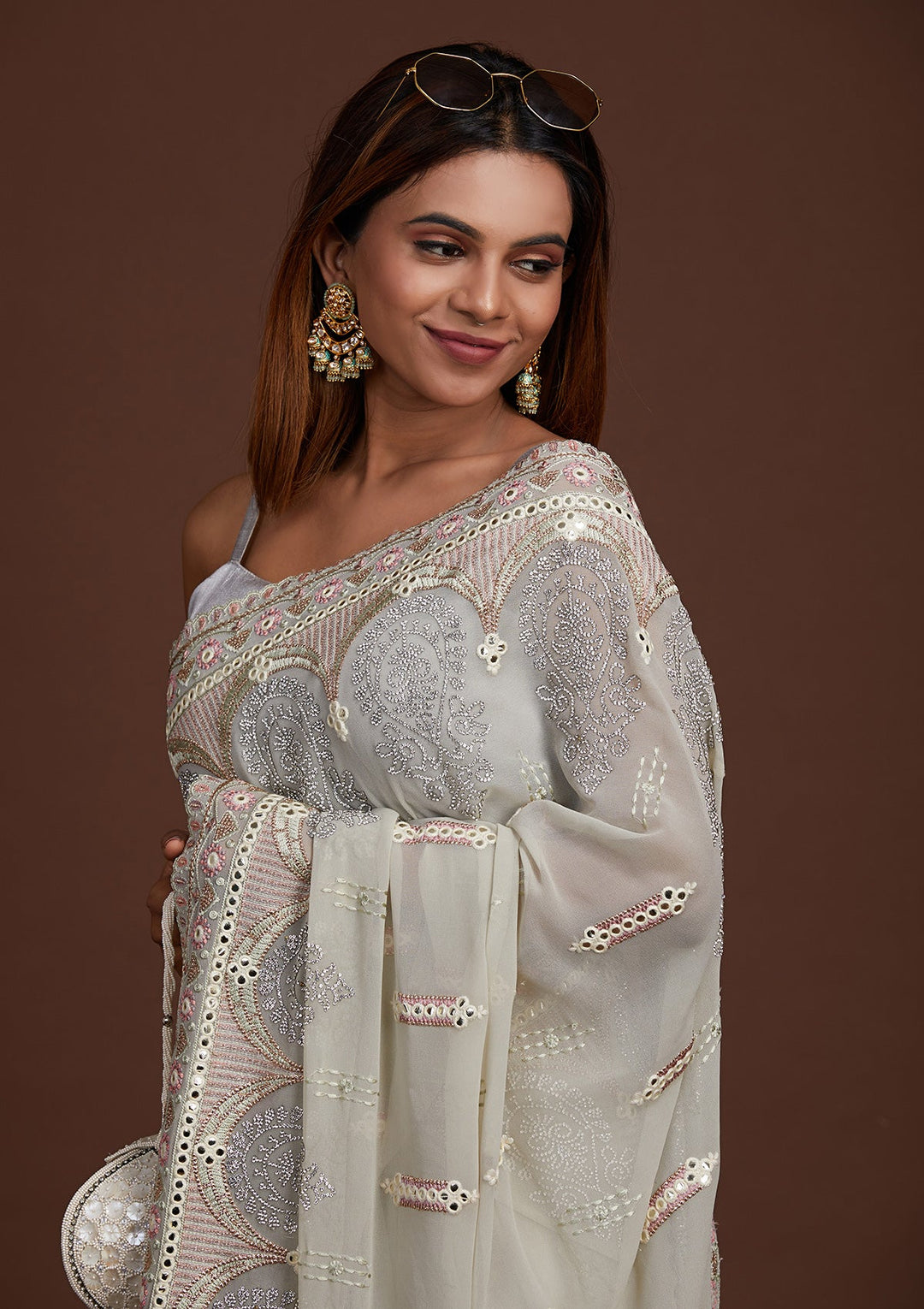 Pista Green Zariwork Georgette Saree-Koskii