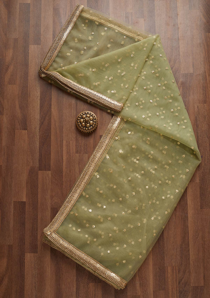 Pista Green Zariwork Net Readymade Dupatta-Koskii