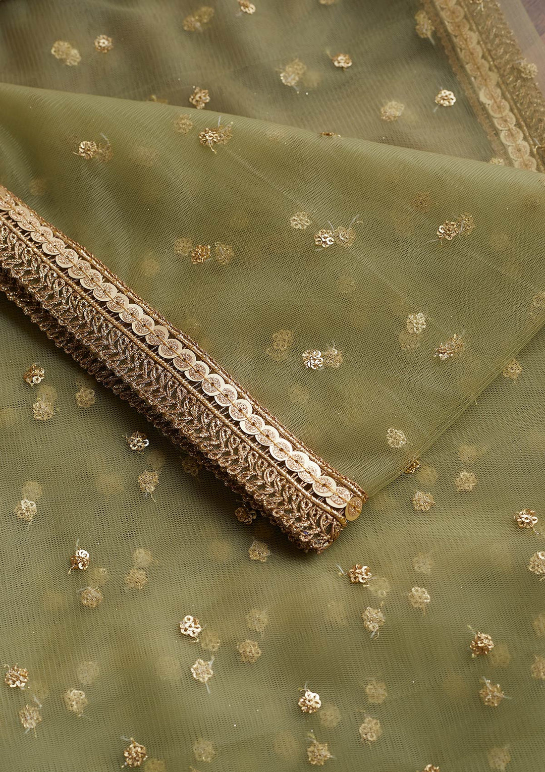 Pista Green Zariwork Net Readymade Dupatta-Koskii