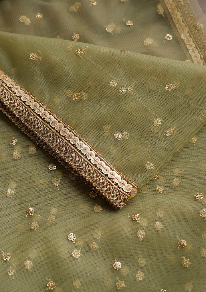 Pista Green Zariwork Net Readymade Dupatta-Koskii