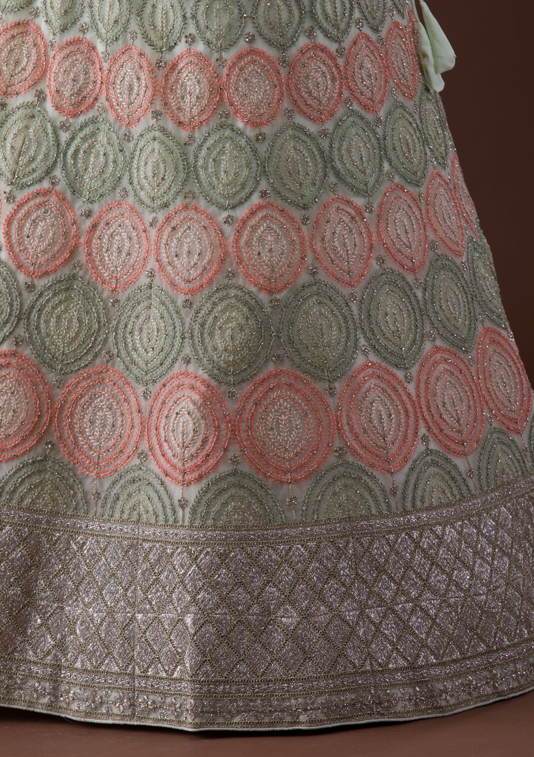 Pista Green Zariwork Net Lehenga-Koskii