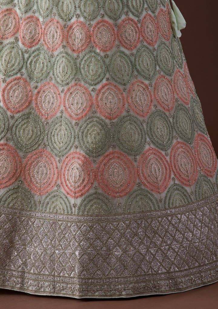 Pista Green Zariwork Net Lehenga-Koskii