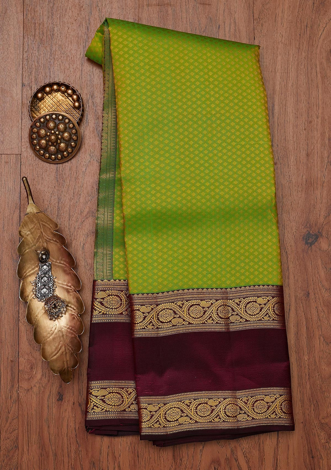 Pista Green Zariwork Pure Silk Designer Unstitched Saree - Koskii