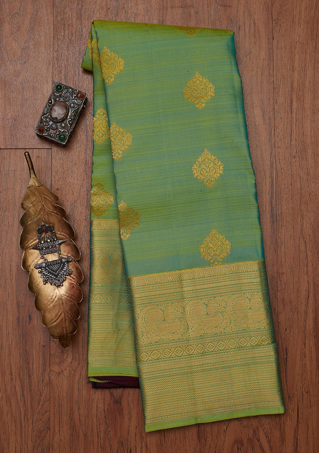 Pista Green Zariwork Pure Silk Designer Unstitched Saree - Koskii