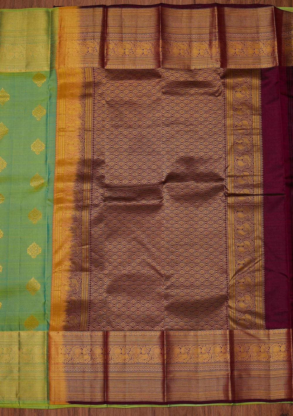Pista Green Zariwork Pure Silk Designer Unstitched Saree - Koskii
