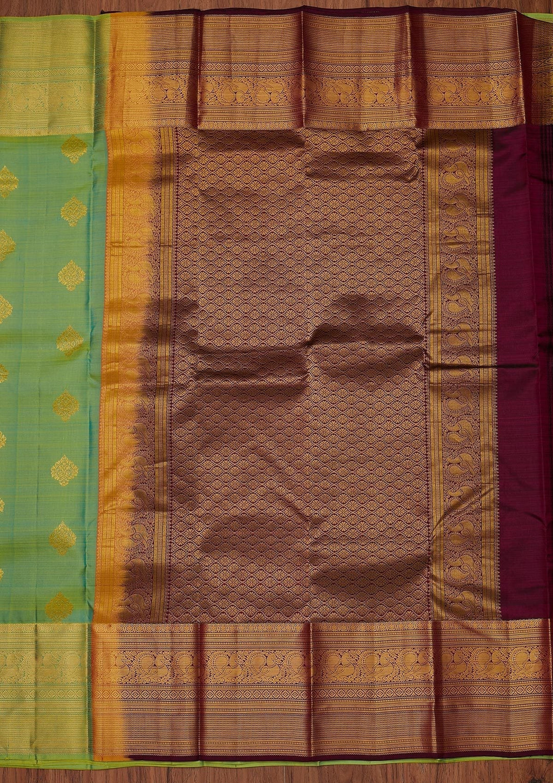 Pista Green Zariwork Pure Silk Designer Unstitched Saree - Koskii