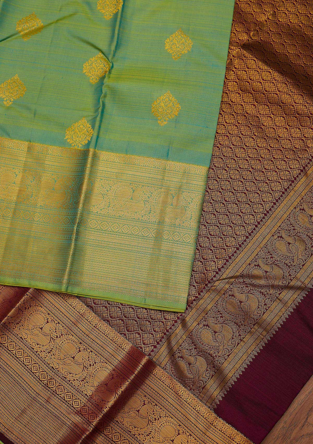 Pista Green Zariwork Pure Silk Designer Unstitched Saree - Koskii