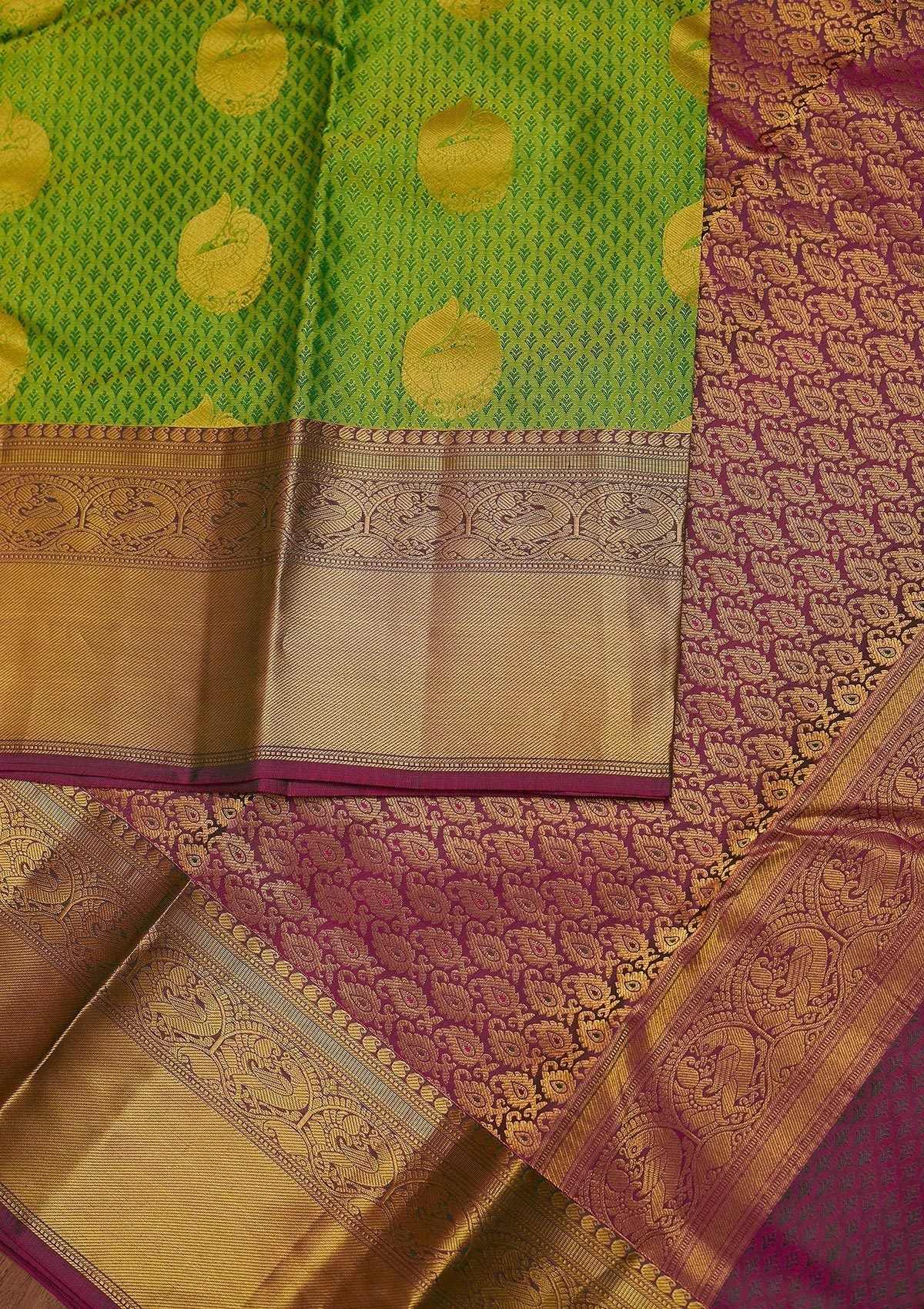 Pista Green Zariwork Pure Silk Designer Unstitched Saree - Koskii