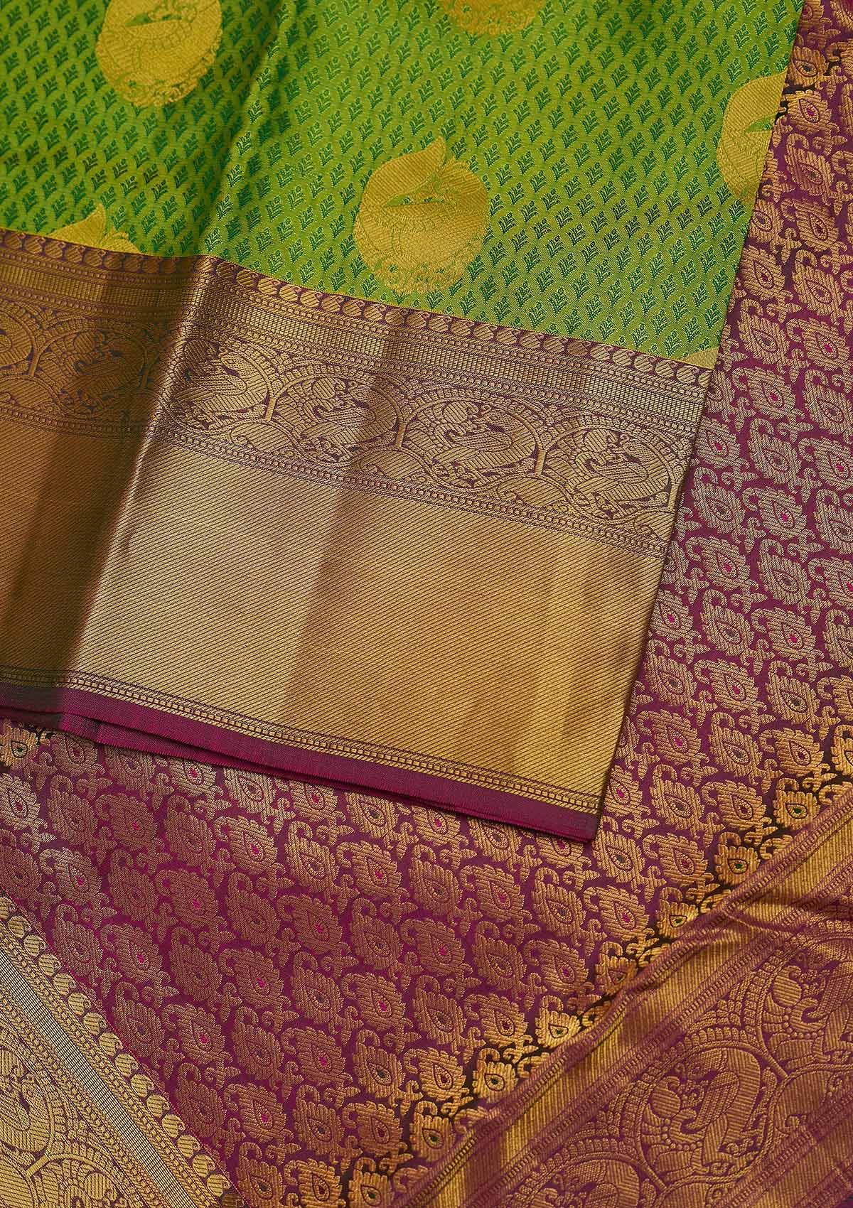 Pista Green Zariwork Pure Silk Designer Unstitched Saree - Koskii