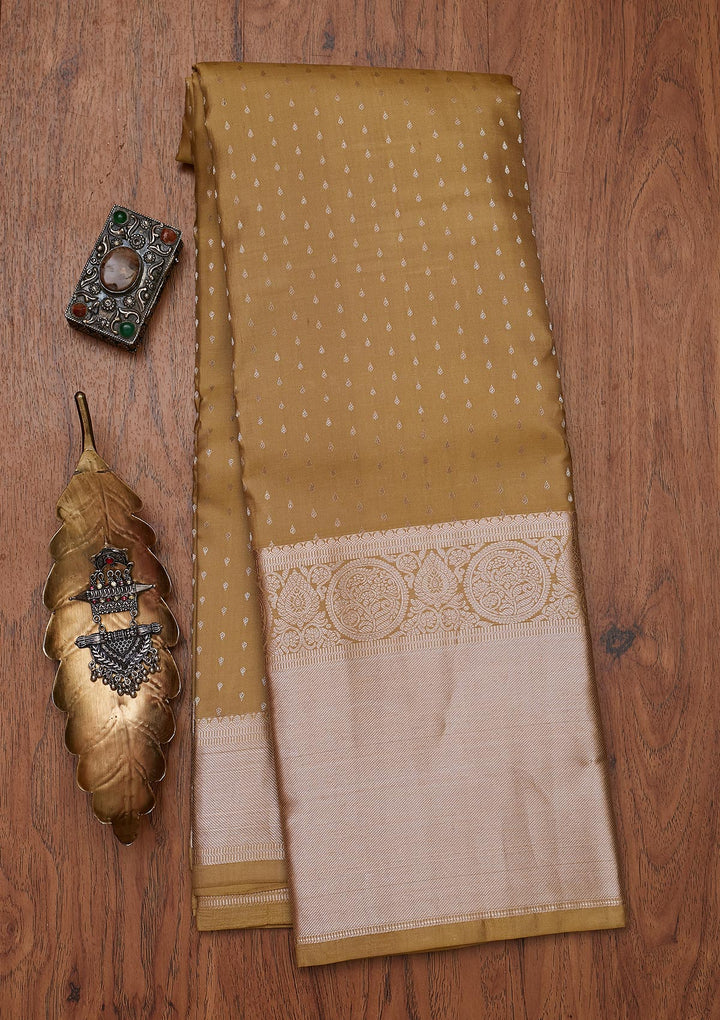 Pista Green Zariwork Pure Silk Designer Unstitched Saree - Koskii