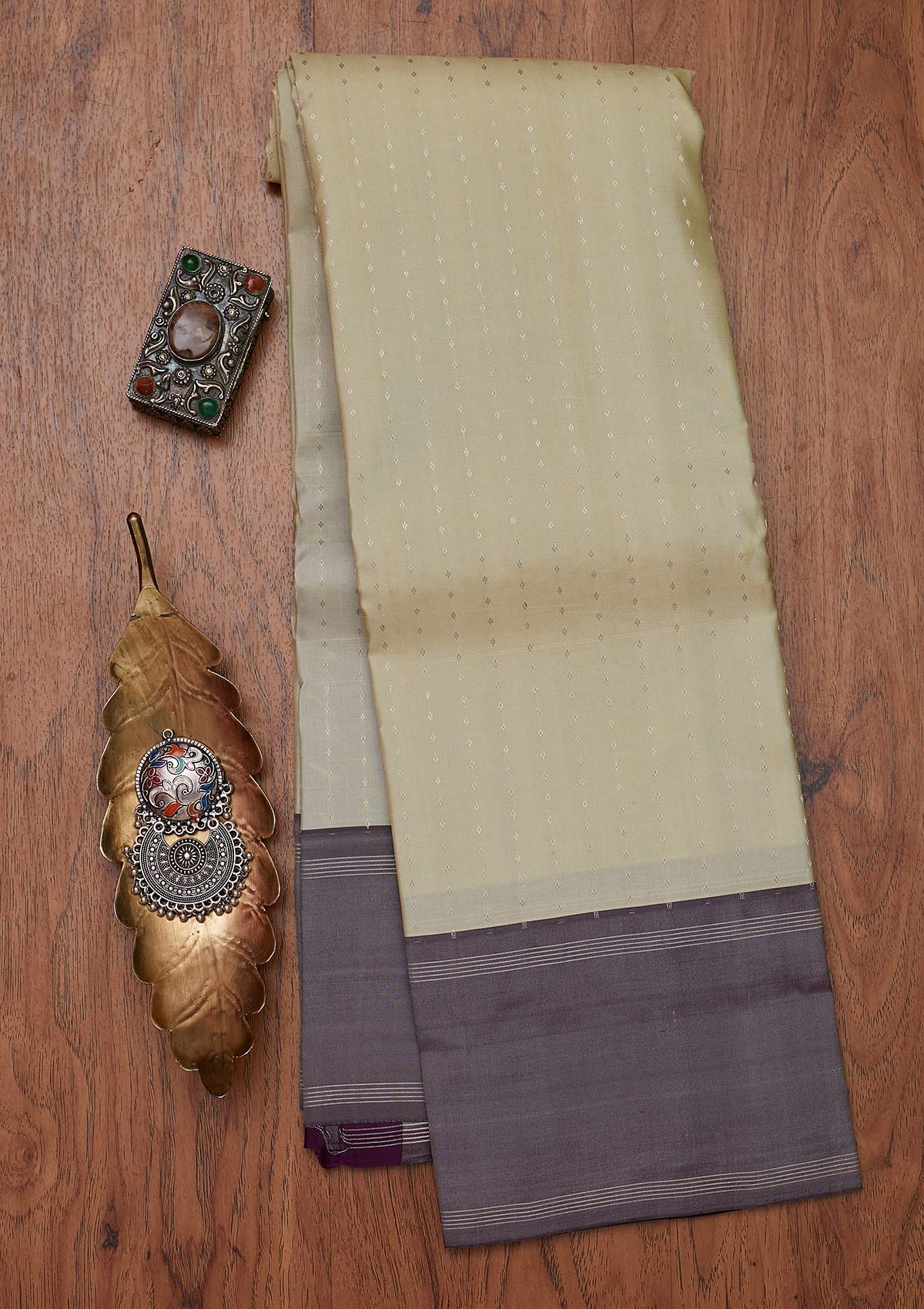 Pista Green Zariwork Pure Silk Designer Unstitched Saree - Koskii