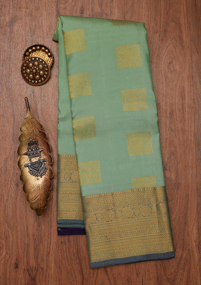 Pista Green Zariwork Pure Silk Designer Unstitched Saree - Koskii