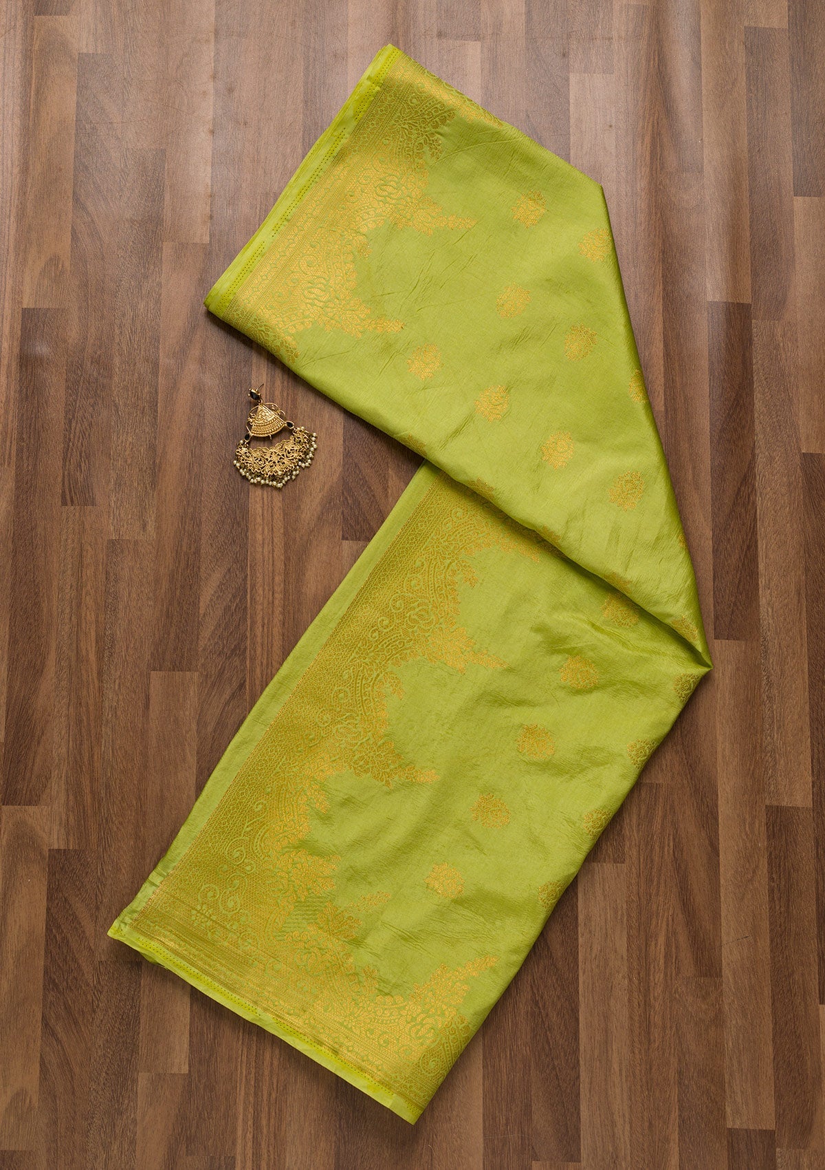 Pista Green Zariwork Raw Silk Dupatta-Koskii