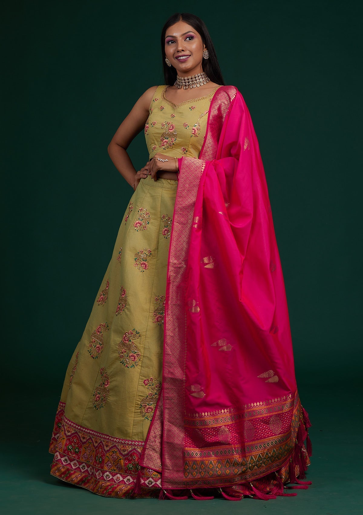 Pista Green Zariwork Raw Silk Designer Lehenga-Koskii