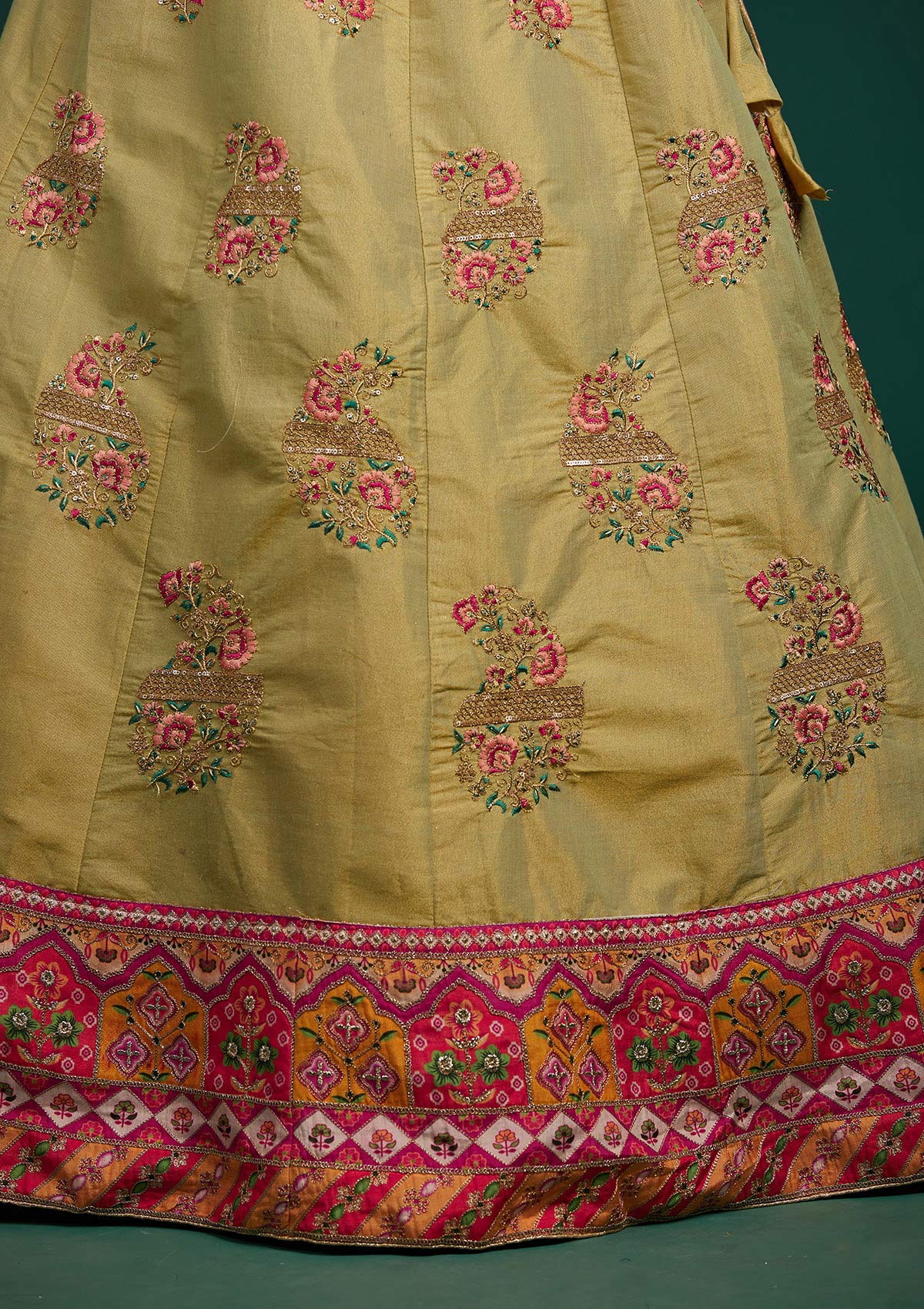 Pista Green Zariwork Raw Silk Designer Lehenga-Koskii