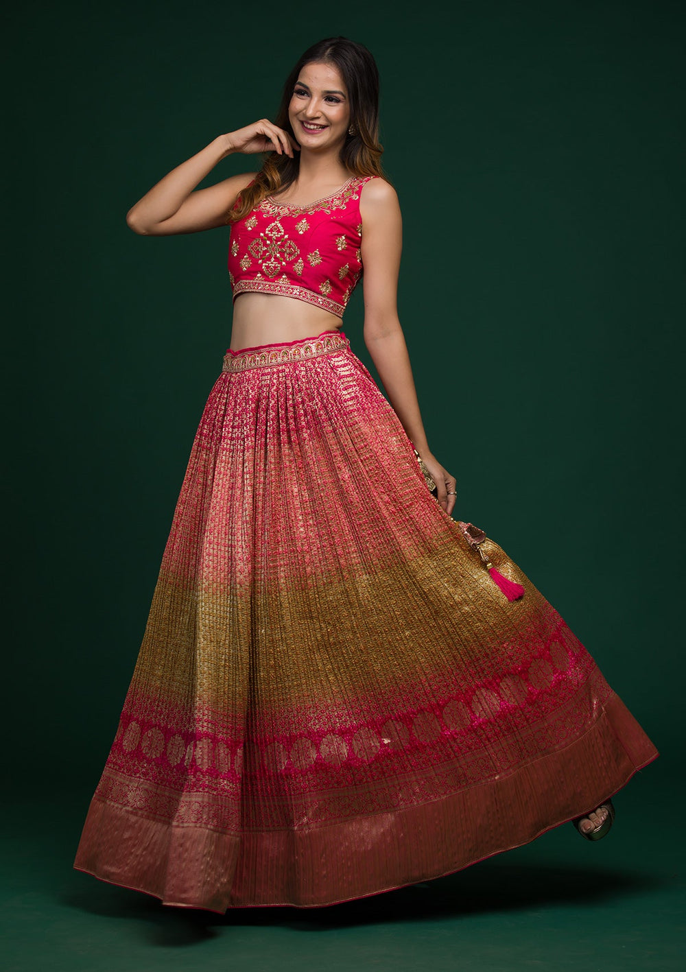 Pista Green Zariwork Raw Silk Lehenga-koskii