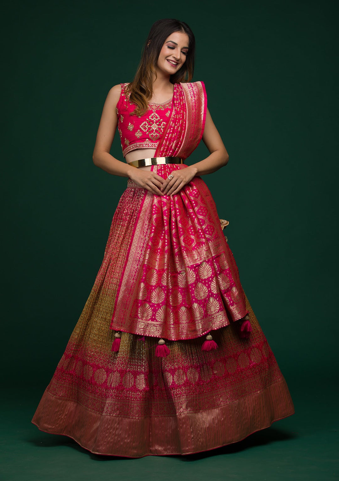 Pista Green Zariwork Raw Silk Lehenga-koskii