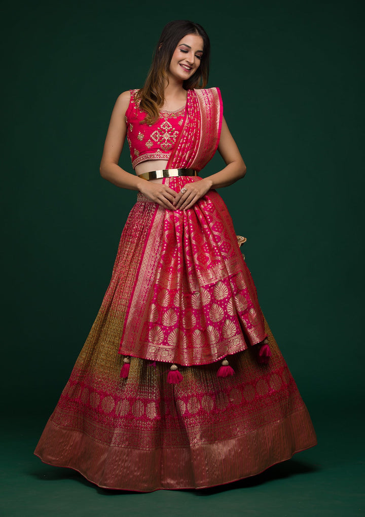 Pista Green Zariwork Raw Silk Lehenga-koskii