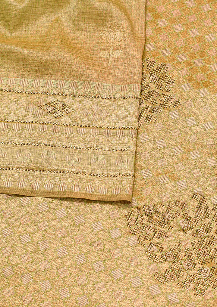 Pista Green Zariwork Raw Silk Saree-Koskii