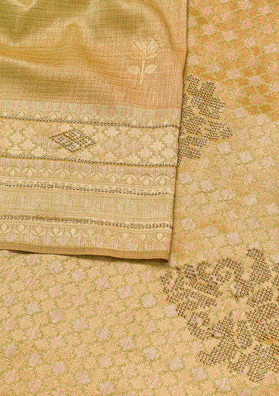 Pista Green Zariwork Raw Silk Saree-Koskii