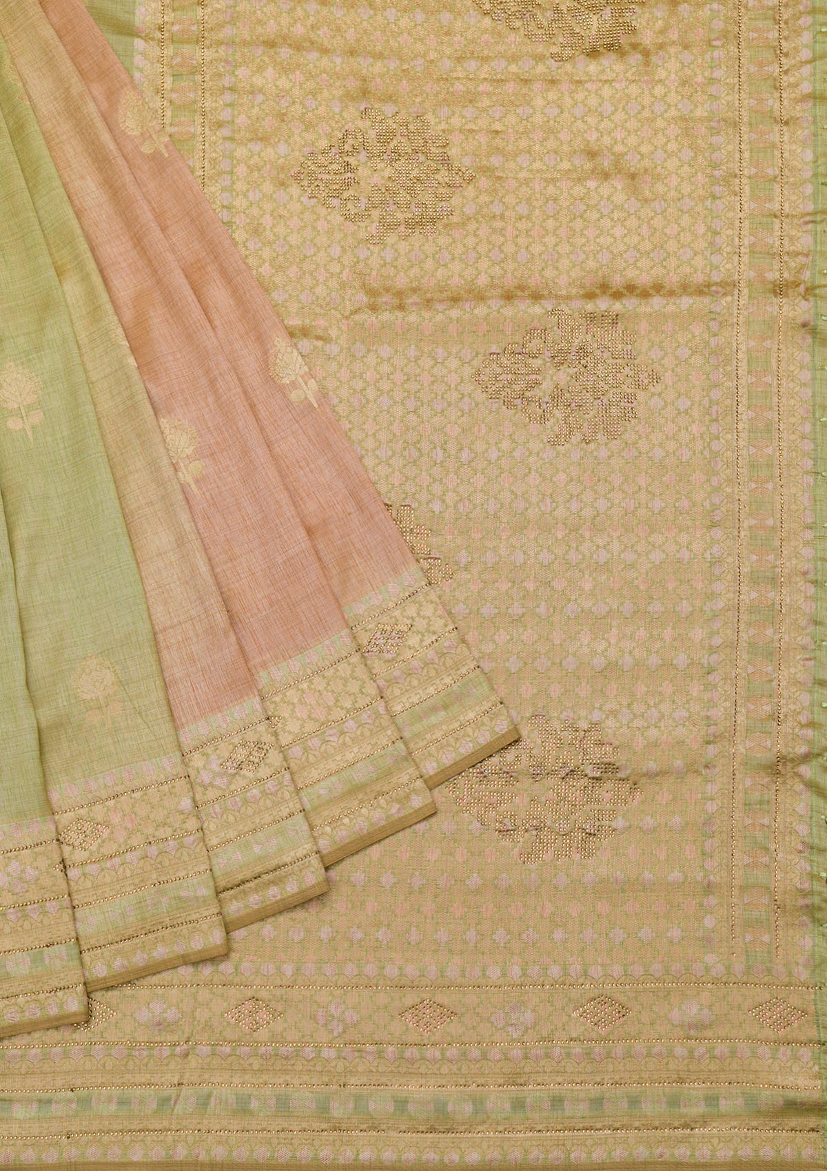 Pista Green Zariwork Raw Silk Saree-Koskii