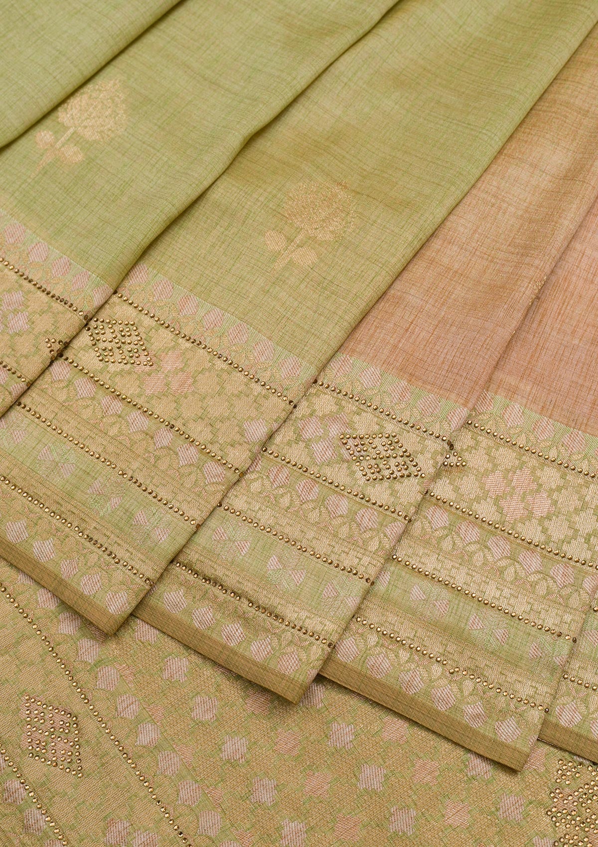Pista Green Zariwork Raw Silk Saree-Koskii