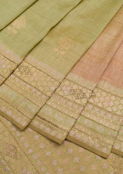 Pista Green Zariwork Raw Silk Saree-Koskii