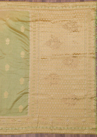 Pista Green Zariwork Raw Silk Saree-Koskii