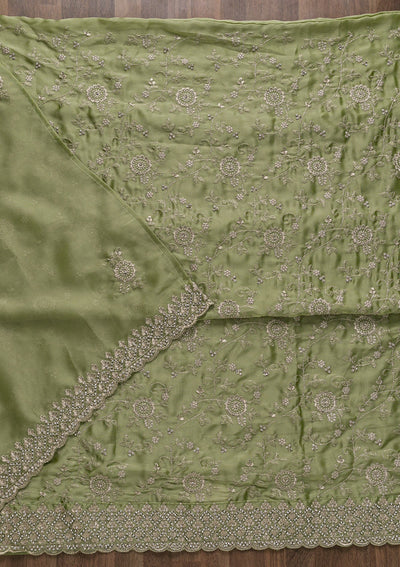 Pista Green Zariwork Satin Unstitched Salwar Suit-Koskii