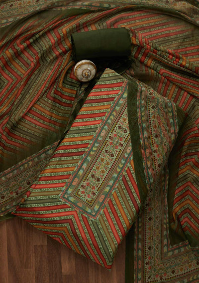 Pista Green Zariwork Semi Crepe Unstitched Salwar Suit-Koskii