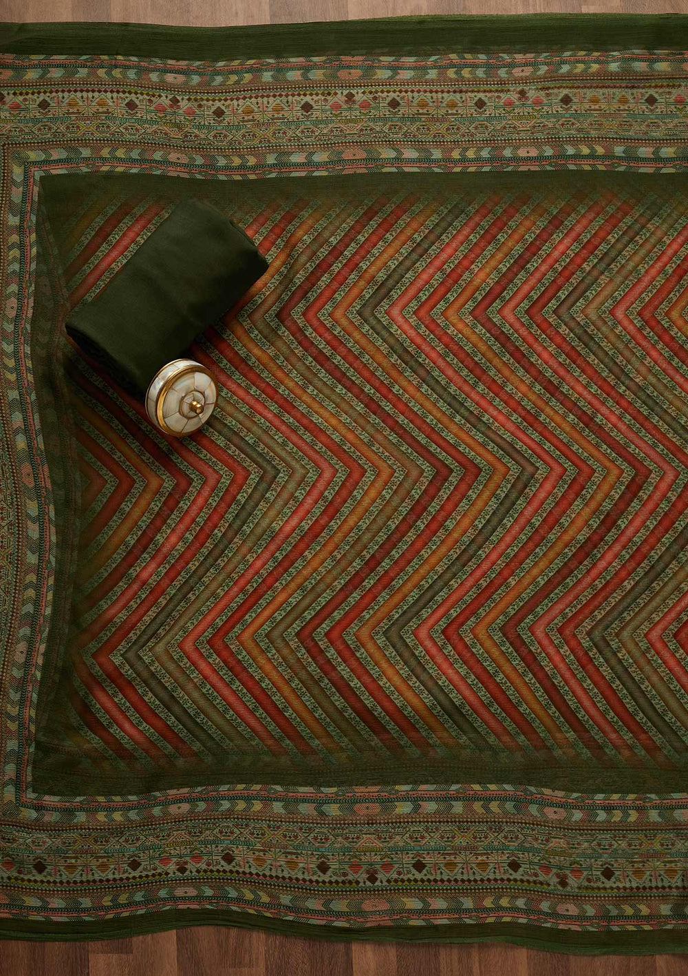 Pista Green Zariwork Semi Crepe Unstitched Salwar Suit-Koskii