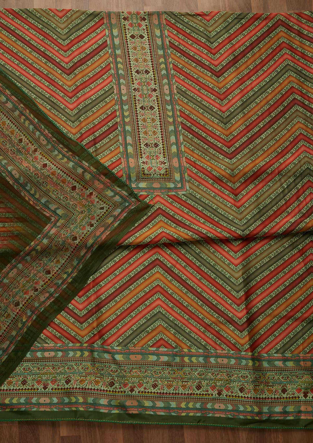 Pista Green Zariwork Semi Crepe Unstitched Salwar Suit-Koskii