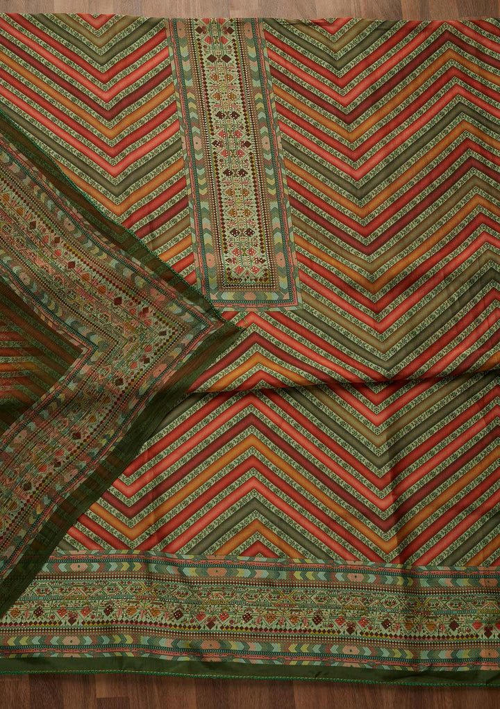 Pista Green Zariwork Semi Crepe Unstitched Salwar Suit-Koskii