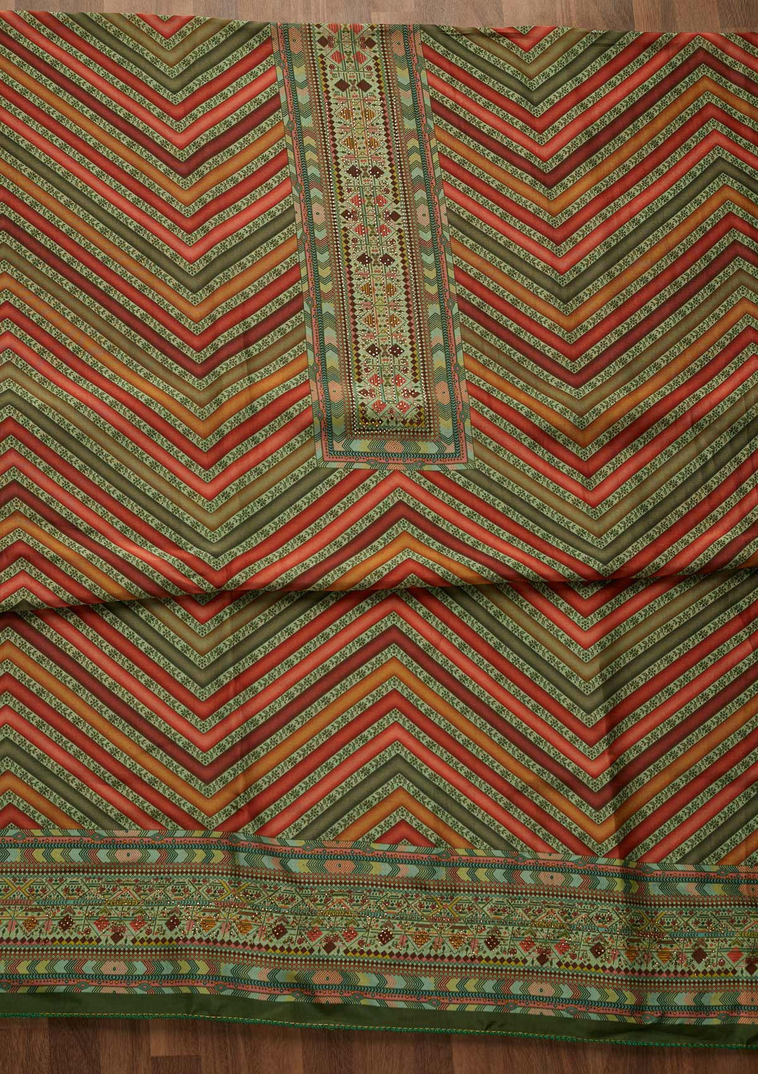 Pista Green Zariwork Semi Crepe Unstitched Salwar Suit-Koskii