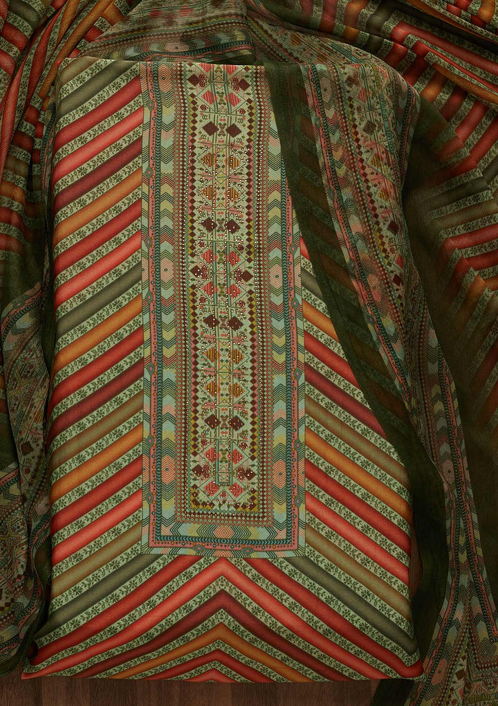 Pista Green Zariwork Semi Crepe Unstitched Salwar Suit-Koskii